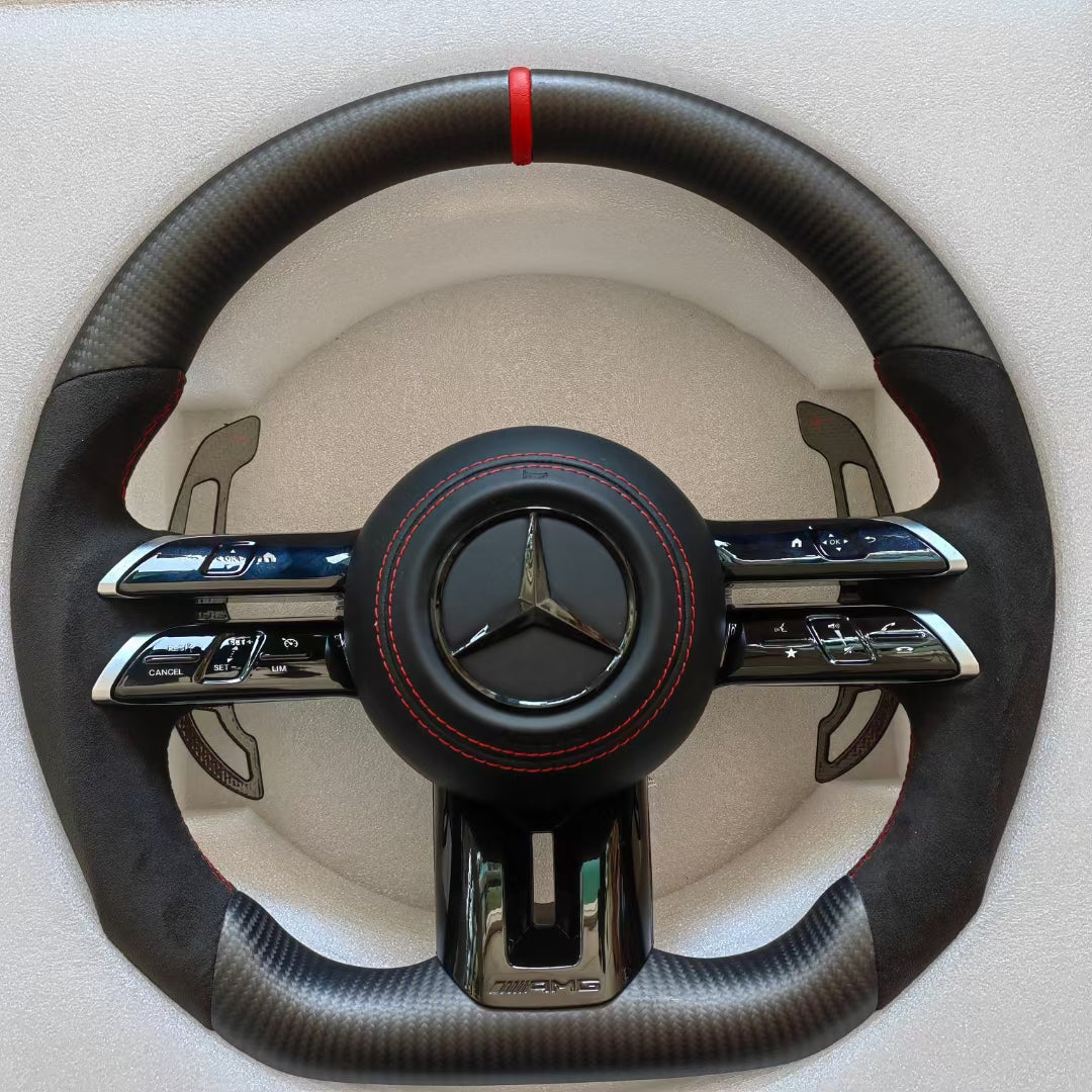 Custom carbon fiber steering wheel with carbon paddles for Mercedes Benz, optional bright carbon or matte carbon