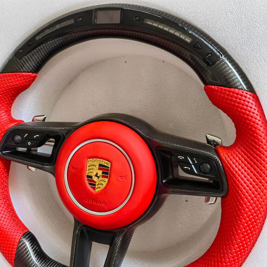 LED Steering Wheel Suitable for Porsche 911 718 981 991 Genuine Leather Old Model Upgraded New Model