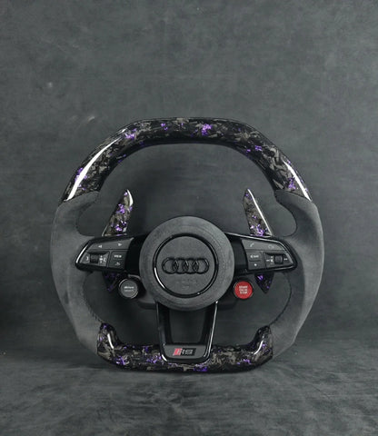 Customized Audi steering wheel: forged carbon+carbon paddles+knobs
