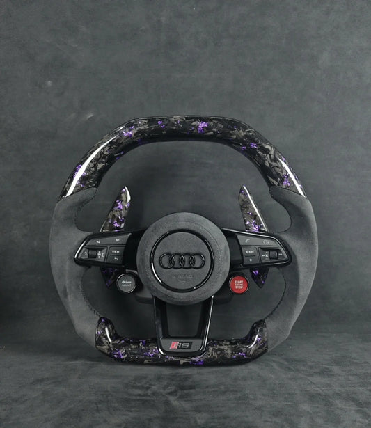 Customized Audi steering wheel: forged carbon+carbon paddles+knobs