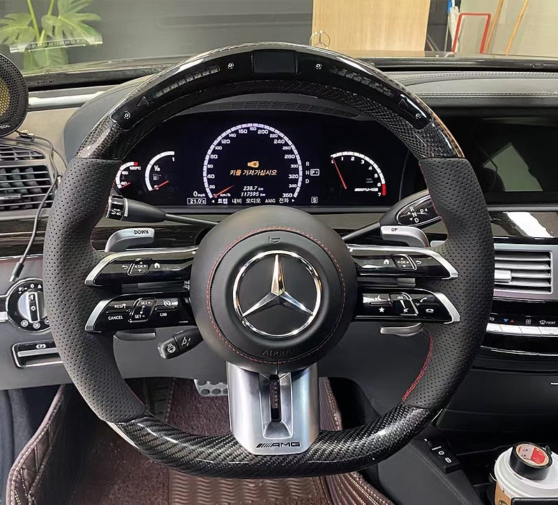 Custom carbon fiber steering wheel with LED and OLED LCD knob for Mercedes-Benz