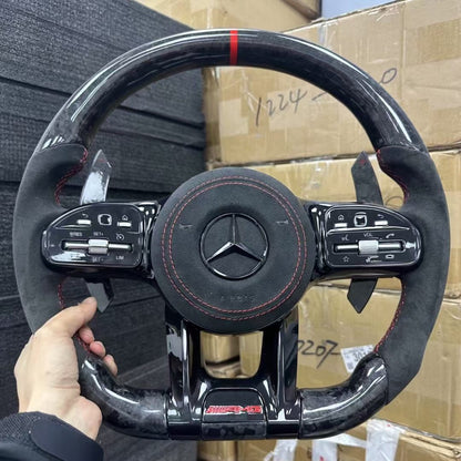Auto Carbon Fiber Steering Wheel Fit for Benzs GLE GLK GLS W211 W204 W222 S500 A45 Steering Wheel Perforated Leather