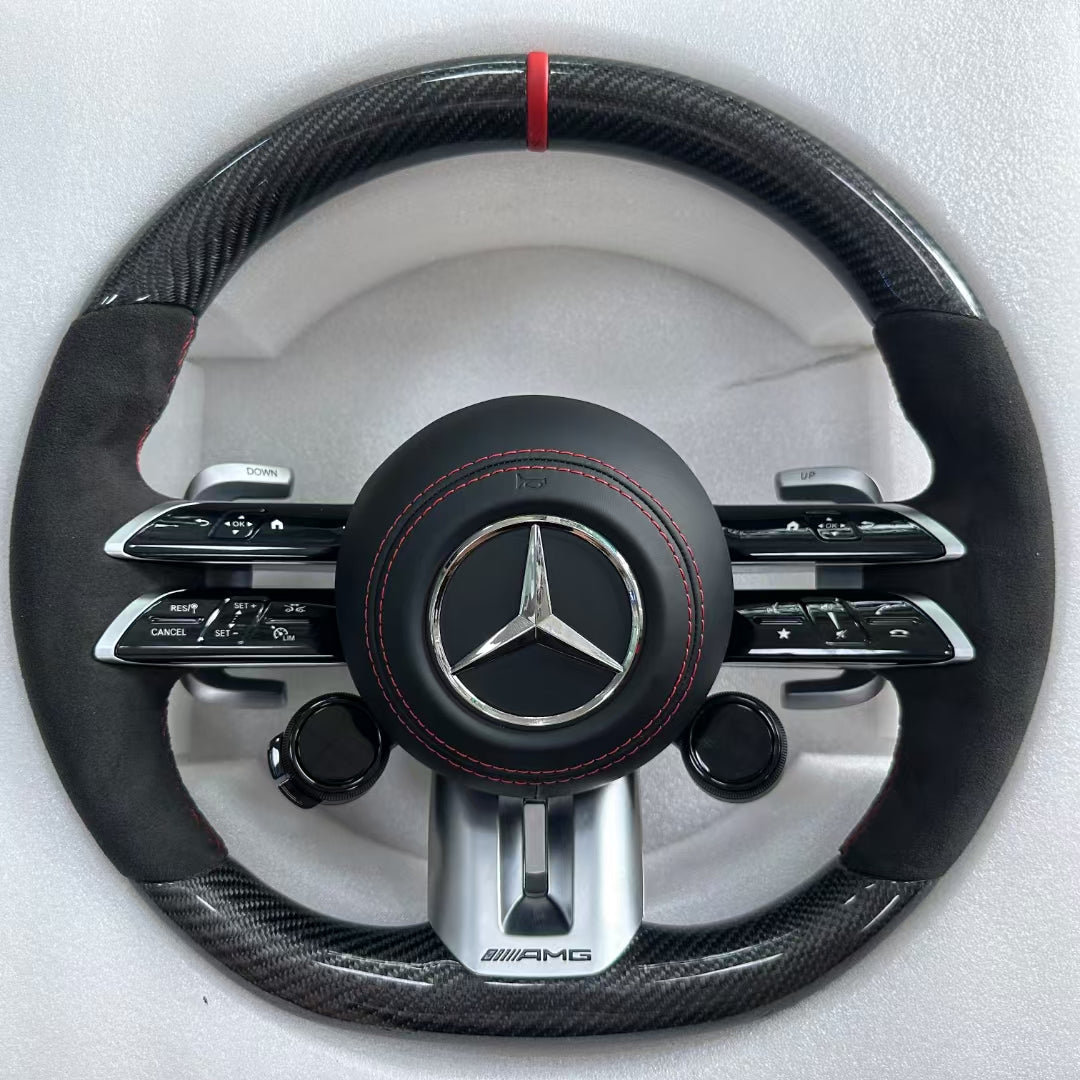 Custom Carbon Fiber Alcantara Steering Wheel for Benz W176 W204 W212 X247 GLA GLB GLE GLS EQV AMG GT Led Steering Wheel