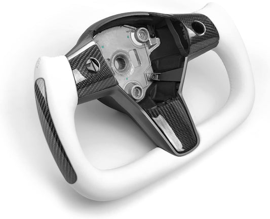 Yoke steering wheel with bright carbon or matte carbon trim with side carbon and heating for Tesla Model 3/Y