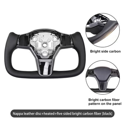 Yoke steering wheel with bright carbon or matte carbon trim with side carbon and heating for Tesla Model 3/Y