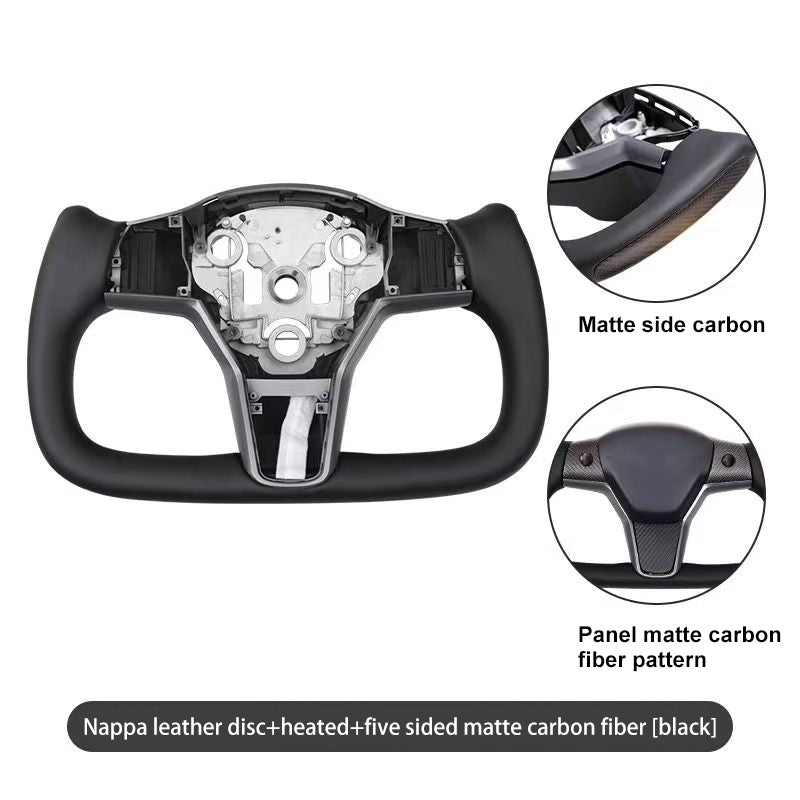 Yoke steering wheel with bright carbon or matte carbon trim with side carbon and heating for Tesla Model 3/Y