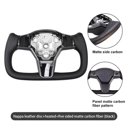 Yoke steering wheel with bright carbon or matte carbon trim with side carbon and heating for Tesla Model 3/Y