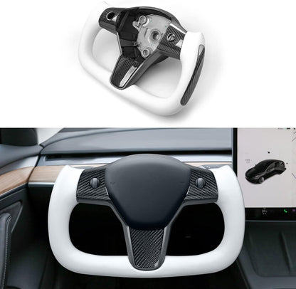 Yoke steering wheel with bright carbon or matte carbon trim with side carbon and heating for Tesla Model 3/Y
