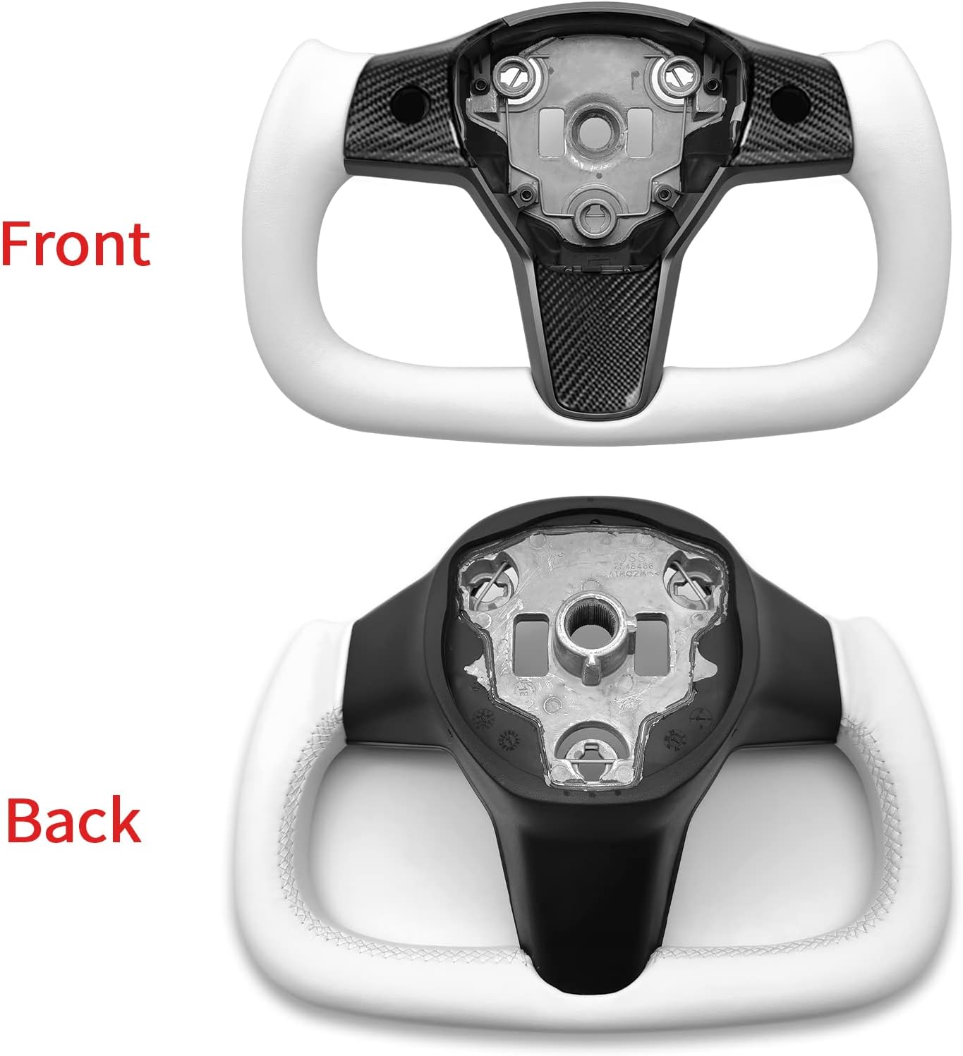 Yoke steering wheel with bright carbon or matte carbon trim with side carbon and heating for Tesla Model 3/Y