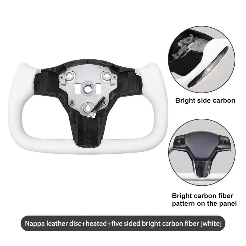 Yoke steering wheel with bright carbon or matte carbon trim with side carbon and heating for Tesla Model 3/Y