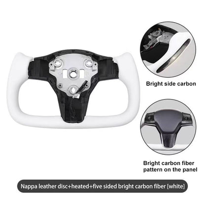 Yoke steering wheel with bright carbon or matte carbon trim with side carbon and heating for Tesla Model 3/Y