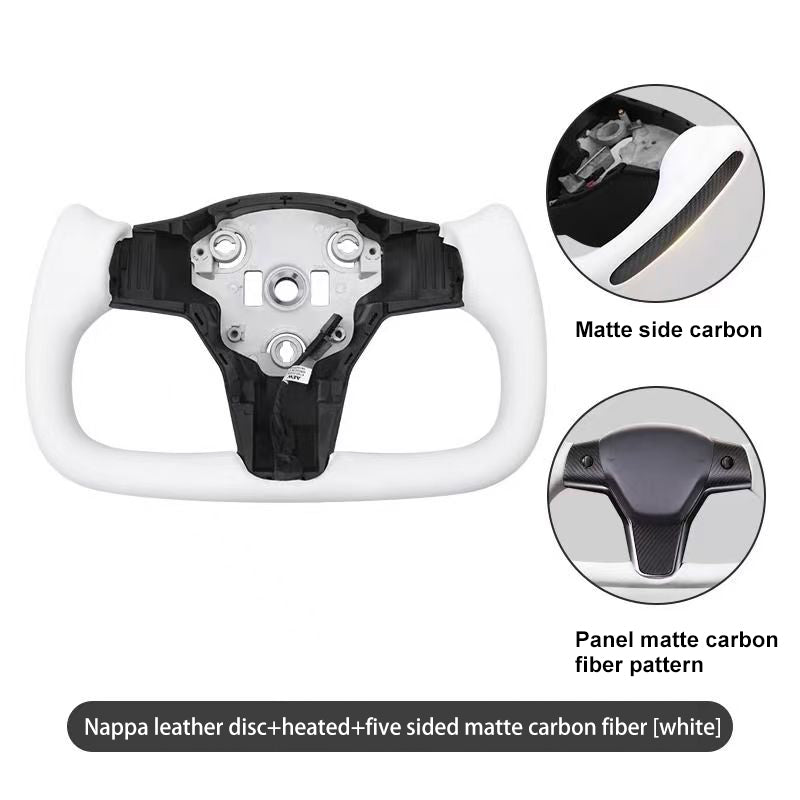 Yoke steering wheel with bright carbon or matte carbon trim with side carbon and heating for Tesla Model 3/Y