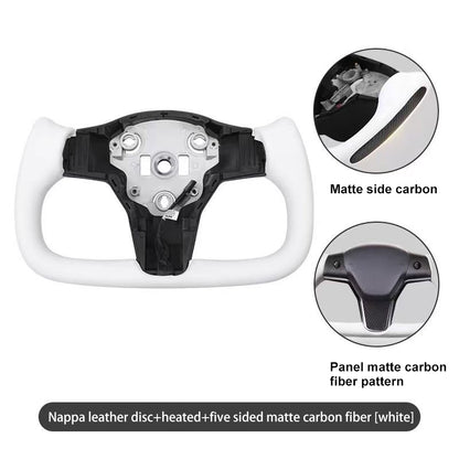 Yoke steering wheel with bright carbon or matte carbon trim with side carbon and heating for Tesla Model 3/Y