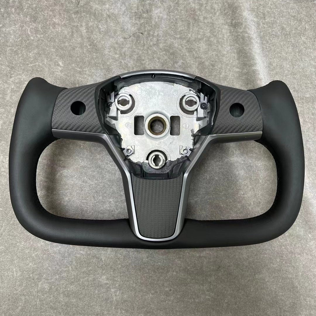 Yoke steering wheel with bright carbon or matte carbon trim cover for Tesla Model 3/Y