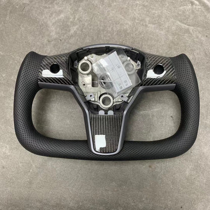 Yoke steering wheel with bright carbon or matte carbon trim cover for Tesla Model 3/Y