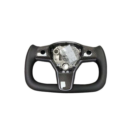 Yoke steering wheel with bright carbon or matte carbon trim cover for Tesla Model 3/Y