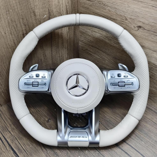 White Half Perforated Leather Carbon Steering Wheel for Mercedes Benz W213 C238 W463 W464 W222 C217 CLS C257 W205 C63 AMG