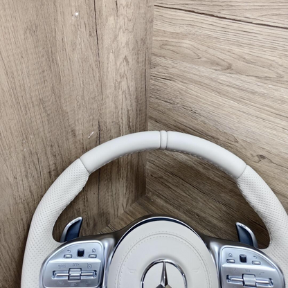 White Half Perforated Leather Carbon Steering Wheel for Mercedes Benz W213 C238 W463 W464 W222 C217 CLS C257 W205 C63 AMG