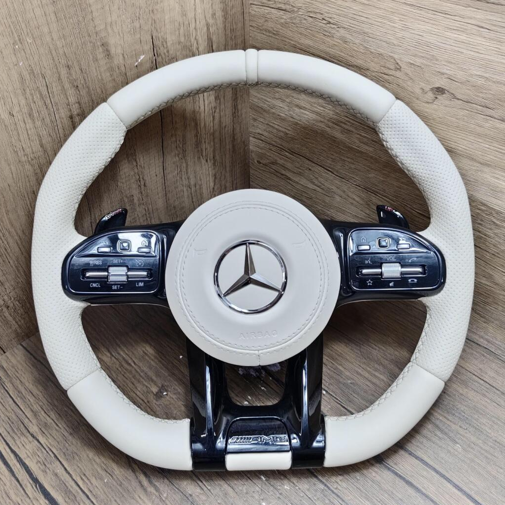 White Half Perforated Leather Carbon Steering Wheel for Mercedes Benz W213 C238 W463 W464 W222 C217 CLS C257 W205 C63 AMG