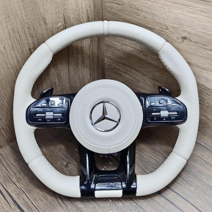 White Half Perforated Leather Carbon Steering Wheel for Mercedes Benz W213 C238 W463 W464 W222 C217 CLS C257 W205 C63 AMG