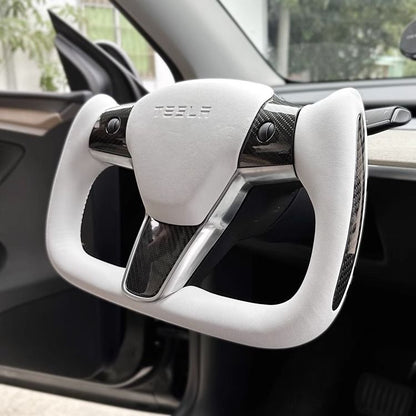 Yoke steering wheel with bright carbon or matte carbon trim with side carbon and heating for Tesla Model 3/Y