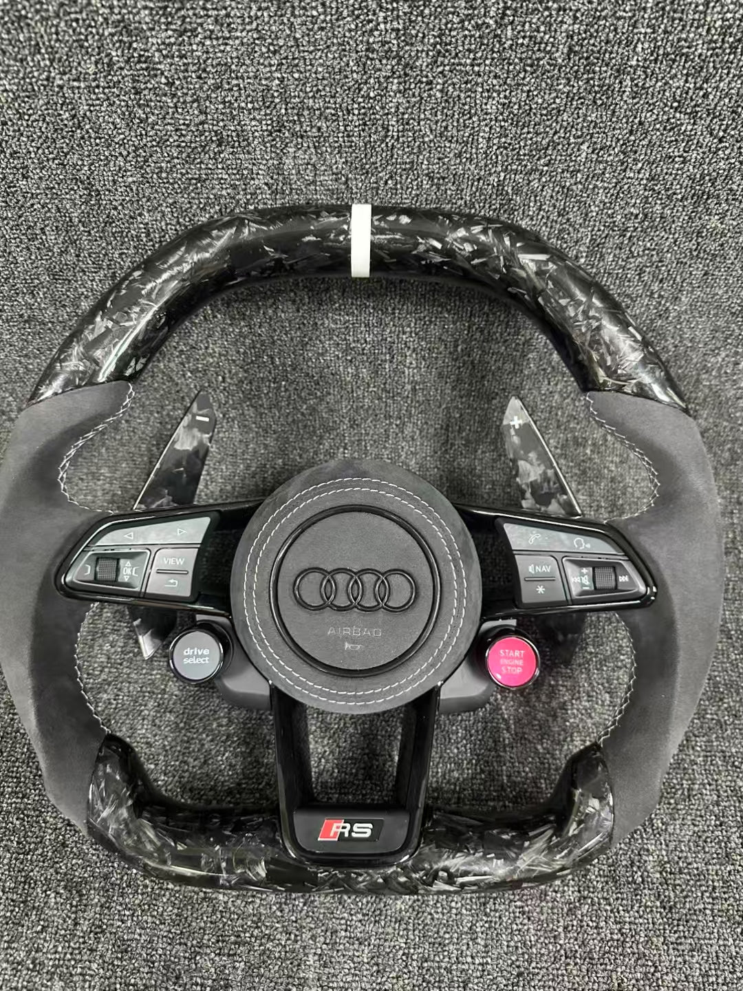 Customized Audi steering wheel: forged carbon+carbon paddles+knobs