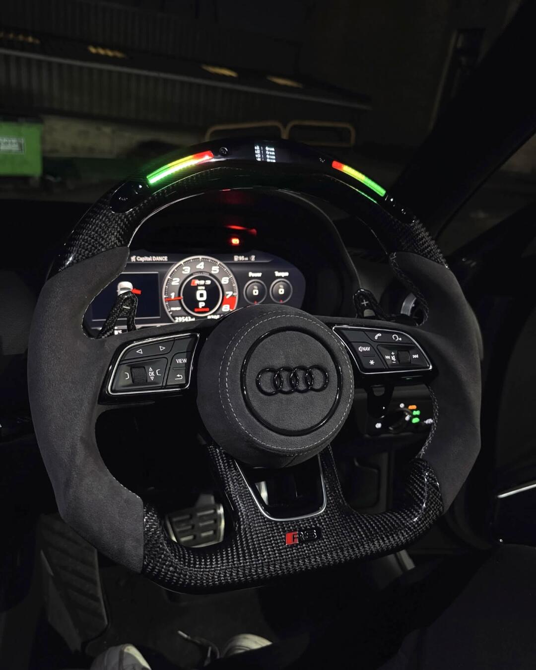 D-Shape White Alcantara LED Audi Carbon Fiber Steering Wheel
