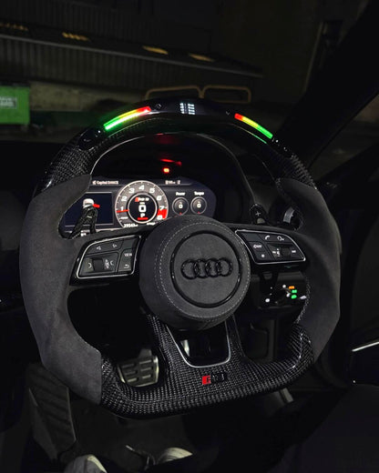 D-Shape White Alcantara LED Audi Carbon Fiber Steering Wheel