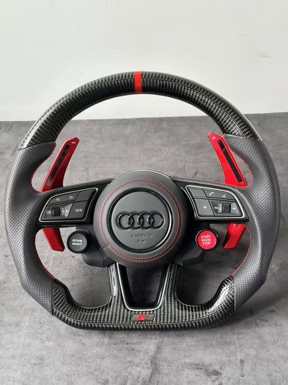 Custom Carbon Fiber D-Shape LED Shift Lights  Steering Wheel for Audi A3 A4 RS3 RS4 RS5 S3 S4 S5