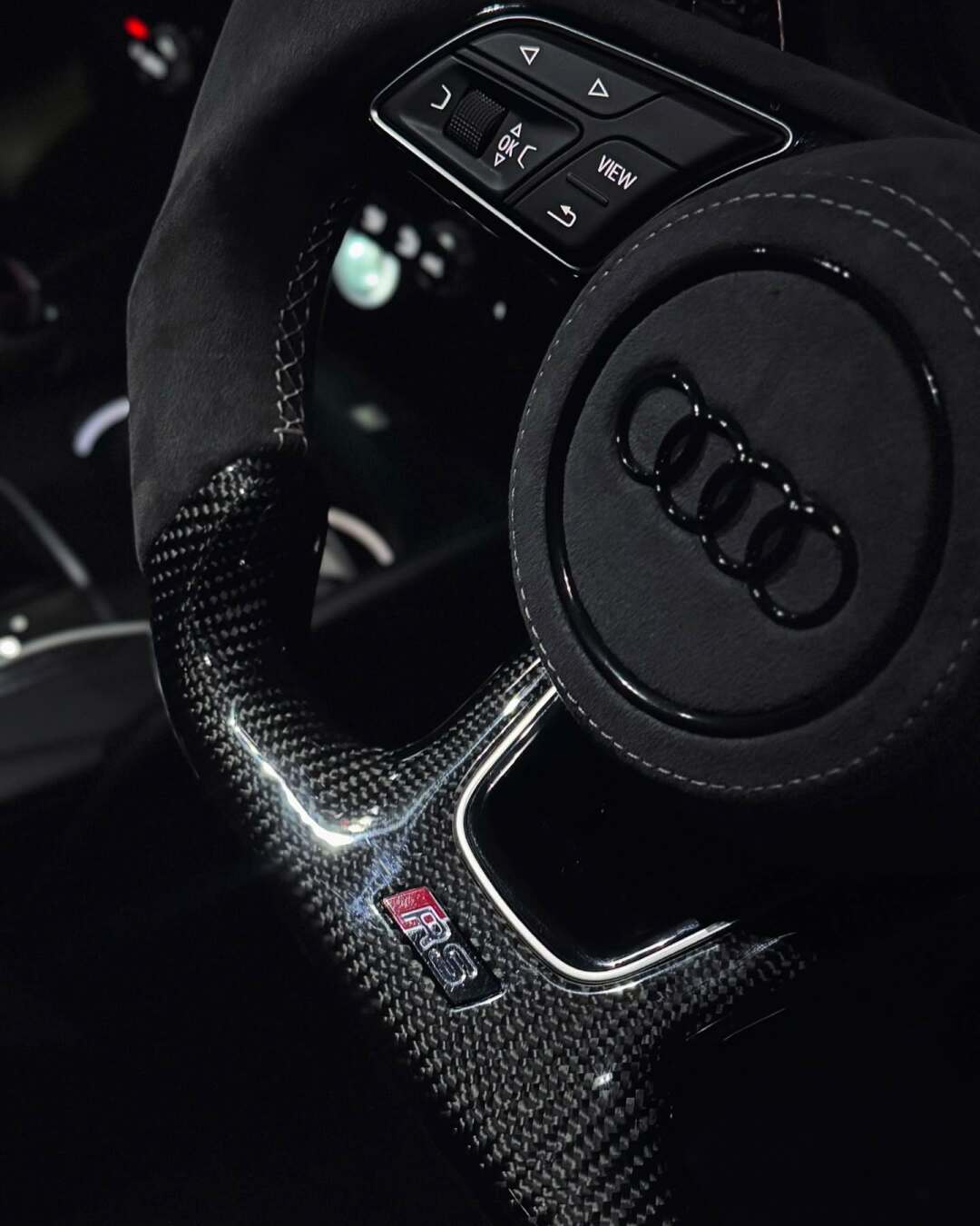 D-Shape White Alcantara LED Audi Carbon Fiber Steering Wheel