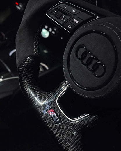 D-Shape White Alcantara LED Audi Carbon Fiber Steering Wheel