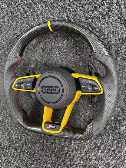 Customized Carbon Fiber Steering Wheel 2019-2021 Audi C8 A6 S6 RS6 A7 S7 RS7 Sports Design Style