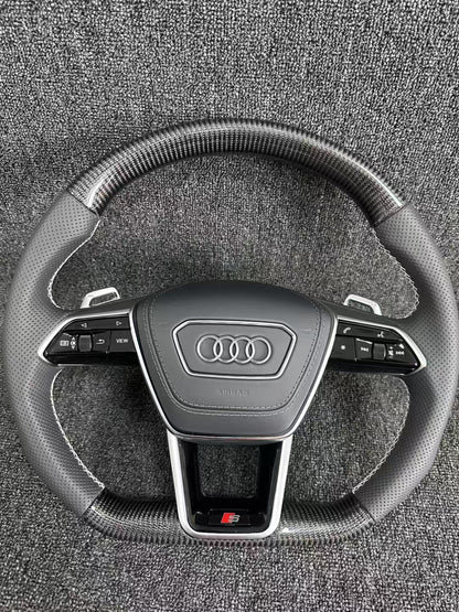 Carbon Fiber Steering Wheel for Audi S4 S6 S7 RS3 RS4 RS6 A6 A7 a6 c7 a3 8p audi a4 b8 with Paddle Shifters