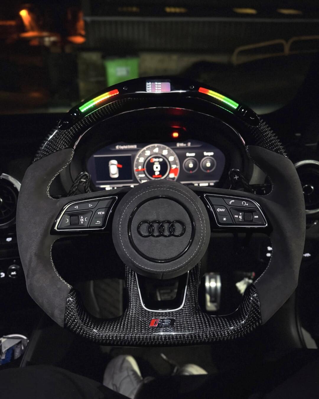 D-Shape White Alcantara LED Audi Carbon Fiber Steering Wheel