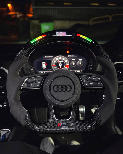 D-Shape White Alcantara LED Audi Carbon Fiber Steering Wheel