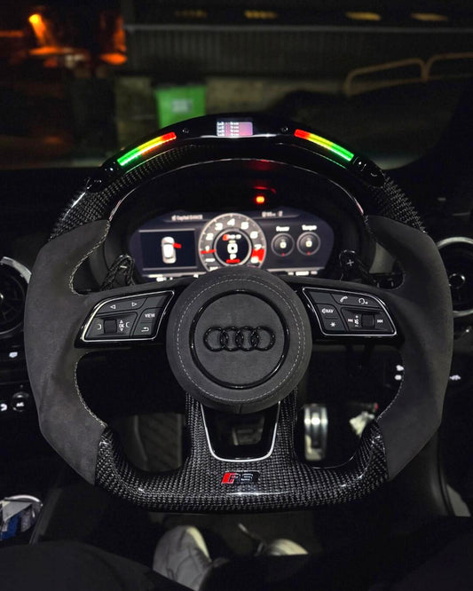 D-Shape White Alcantara LED Audi Carbon Fiber Steering Wheel