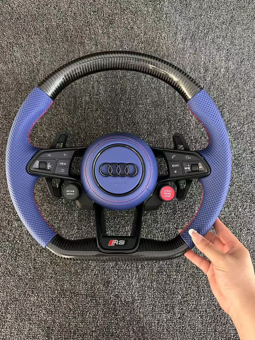 Customized Purple Leather Material Carbon Fiber Steering Wheel for Audi A3 A4 A5 A6 Q5 Q7 S4 S5