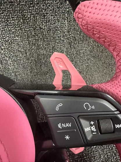 Audi carbon fiber steering wheel - custom fan leather + pink paddles + two knobs
