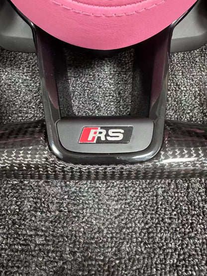 Audi carbon fiber steering wheel - custom fan leather + pink paddles + two knobs