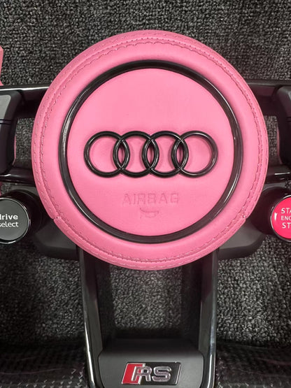 Audi carbon fiber steering wheel - custom fan leather + pink paddles + two knobs