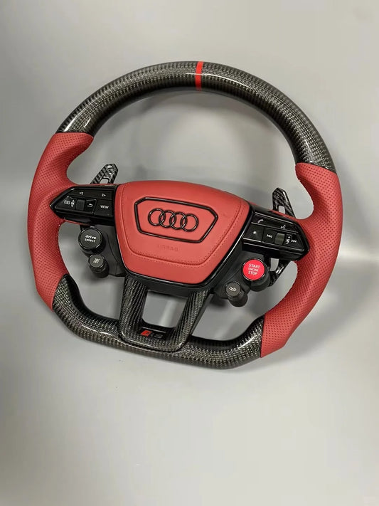 Audi carbon fiber steering wheel with red leather and 4 knobs