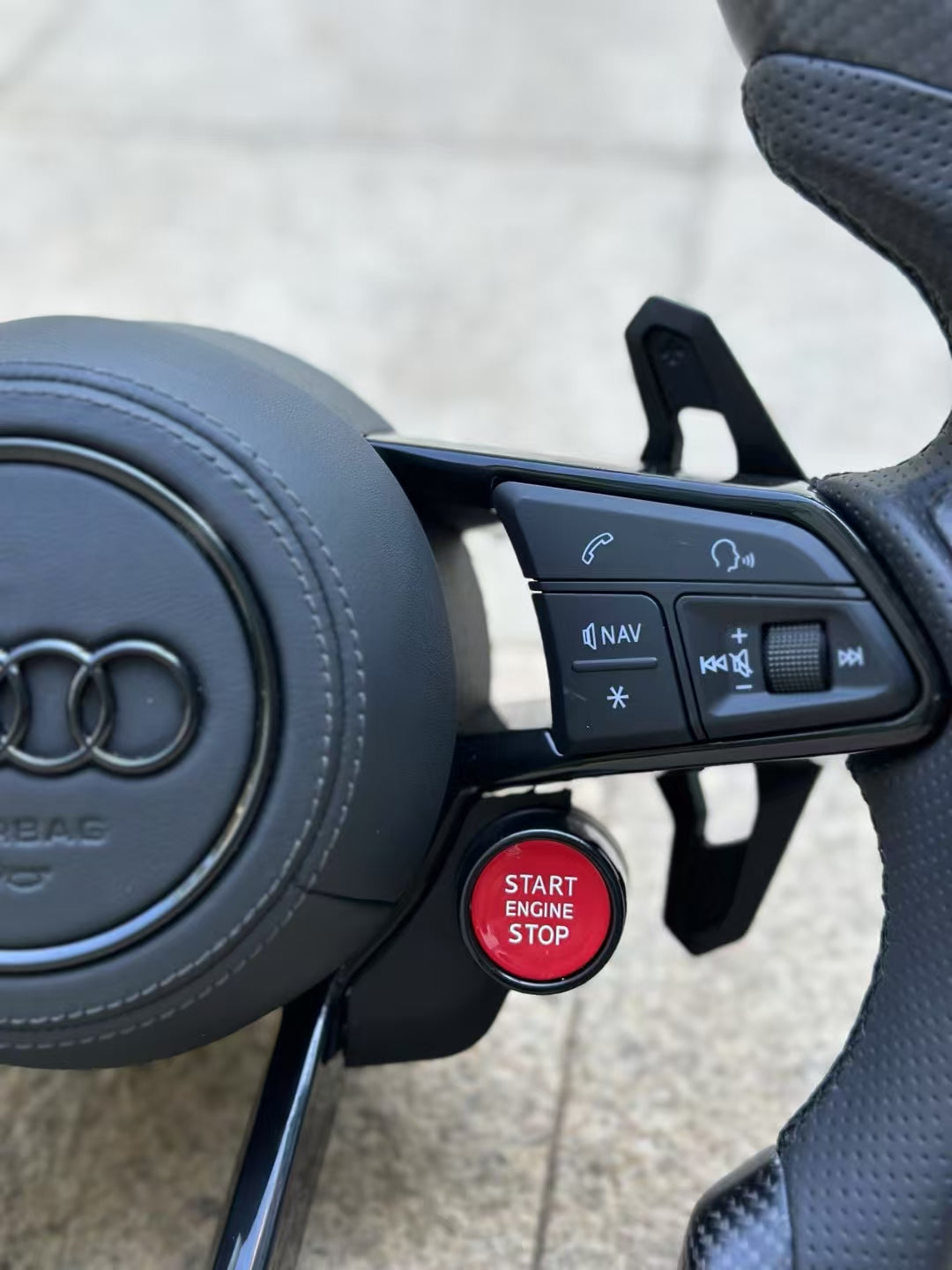 Carbon fiber sports steering wheel - paddle shifters + leather grips + leather airbag cover + dual-function knob