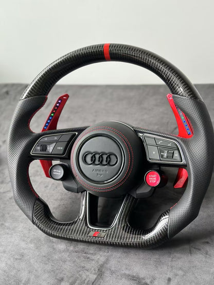 Custom Carbon Fiber D-Shape LED Shift Lights  Steering Wheel for Audi A3 A4 RS3 RS4 RS5 S3 S4 S5