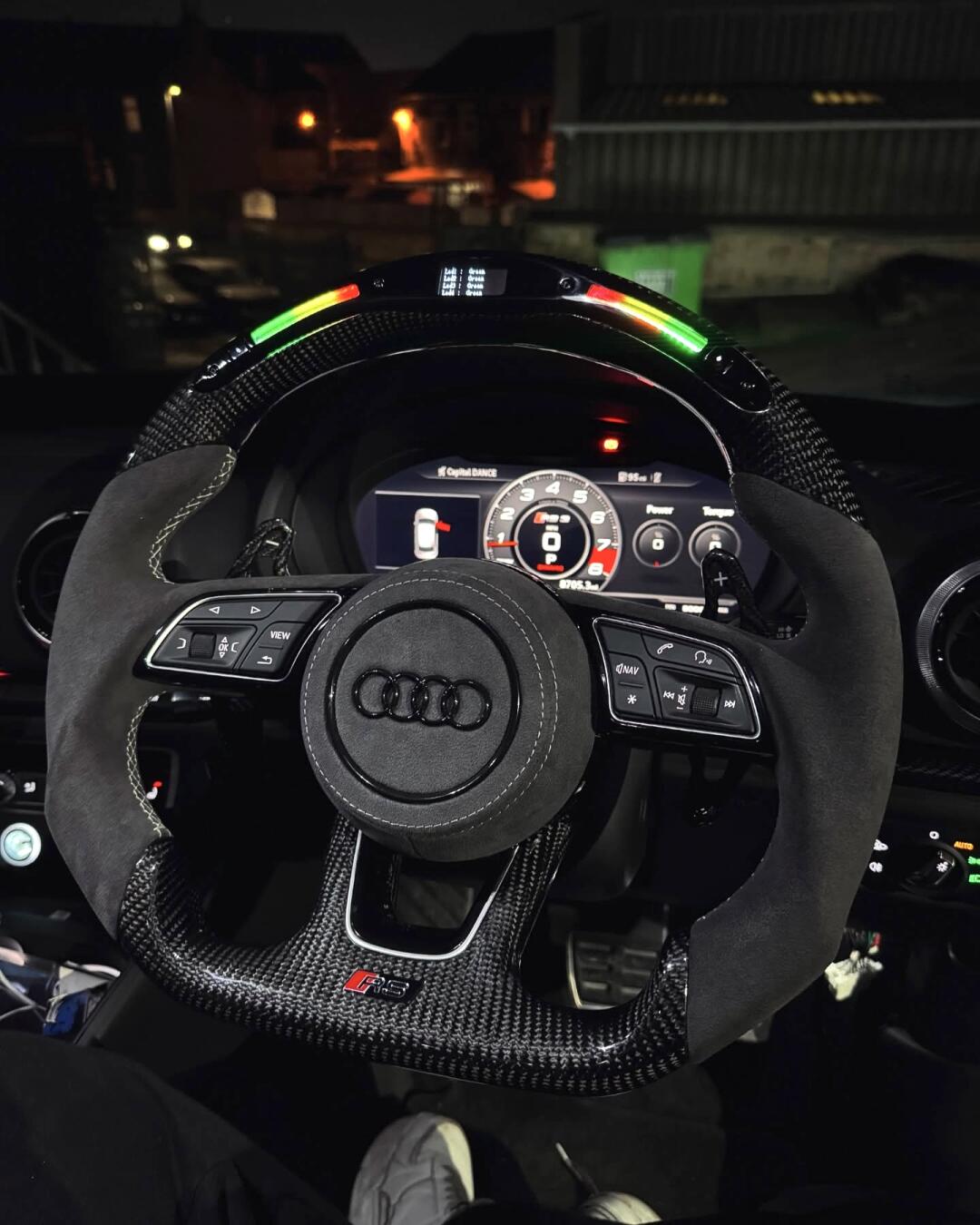 D-Shape White Alcantara LED Audi Carbon Fiber Steering Wheel