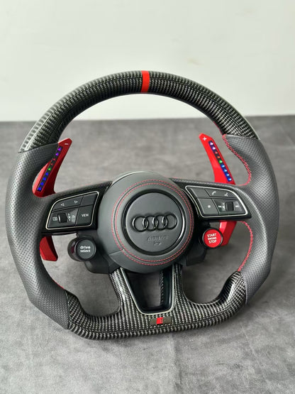 Custom Carbon Fiber D-Shape LED Shift Lights  Steering Wheel for Audi A3 A4 RS3 RS4 RS5 S3 S4 S5